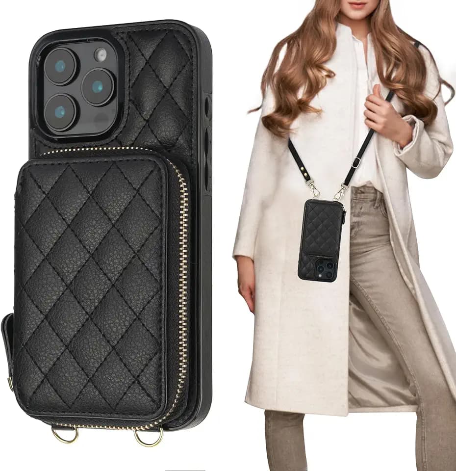 Bocasal Crossbody Wallet Case Card Holder for iPhone 16 Pro Max Black