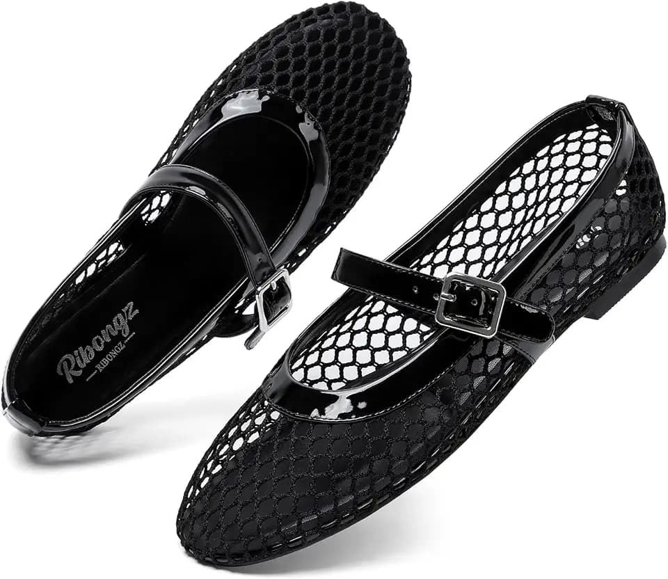 RIBONGZ Women's Flats Foldable Ballet Mary Jane Round Toe Dress Shoes
