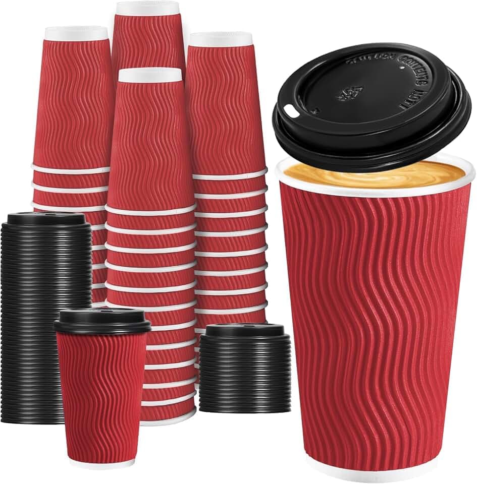Lamosi Coffee Cups with Lids 16 oz 50 Pack, Disposable To Go Cups with Lid