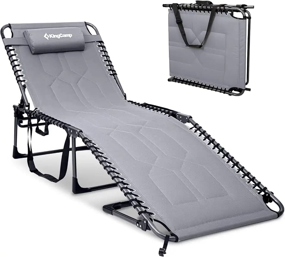 KingCamp Oversized Padded Lounge Chair 440lbs Tanning Chair, Grey
