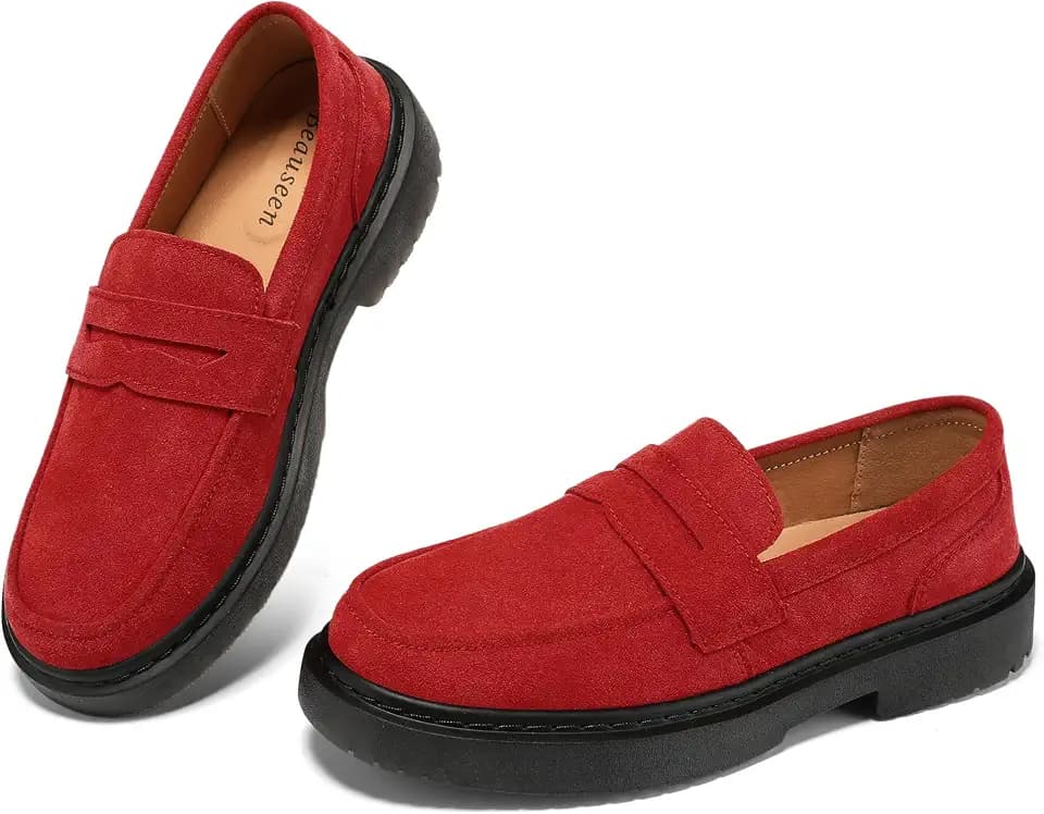 BEAUSEEN Women's Suede Penny Loafers Casual Lightweight Slip On - Comfortable Walking Shoes,Chic Flat for Work & Travel
