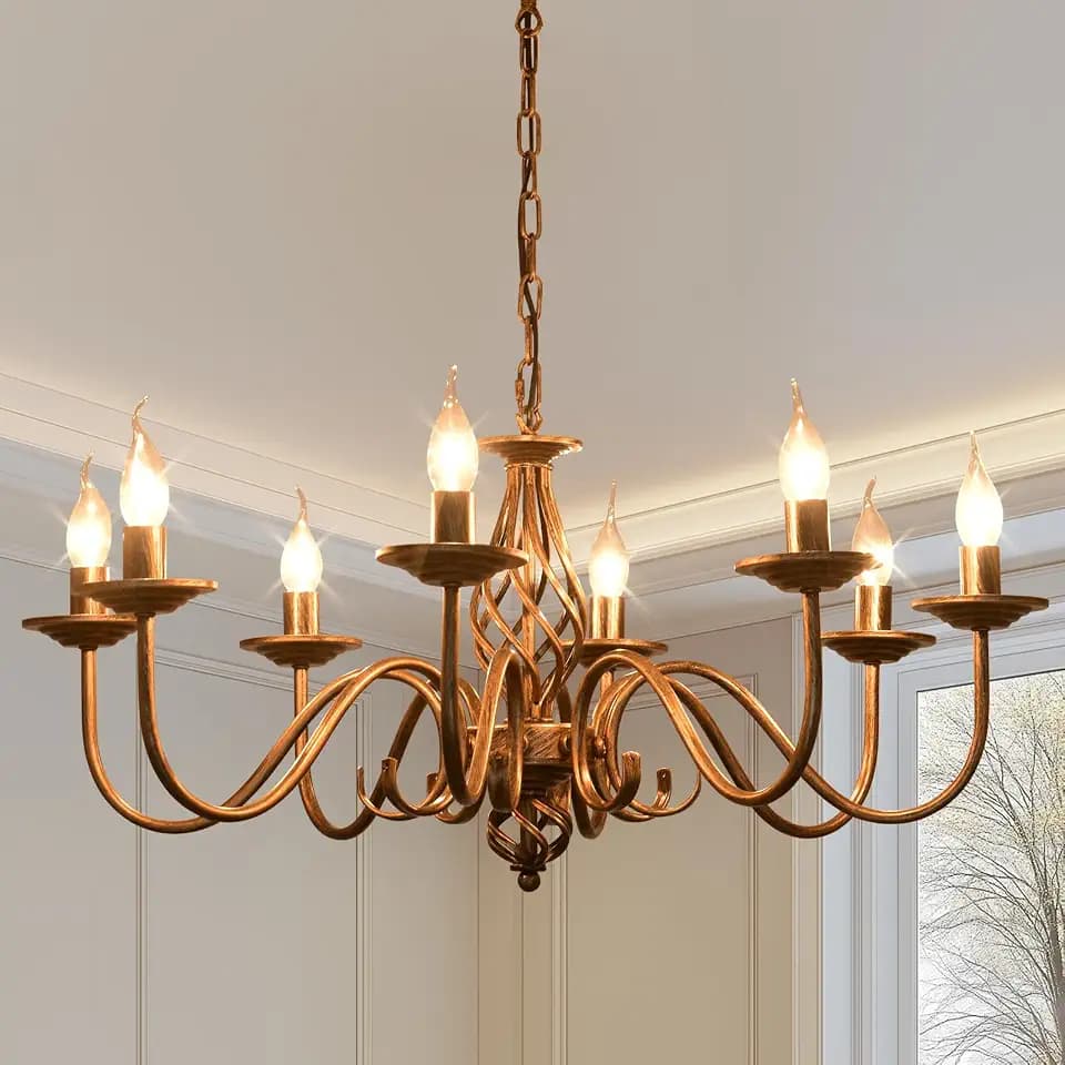 Ganeed 8-Light French Country Chandelier, Antique Bronze Candle Pendant