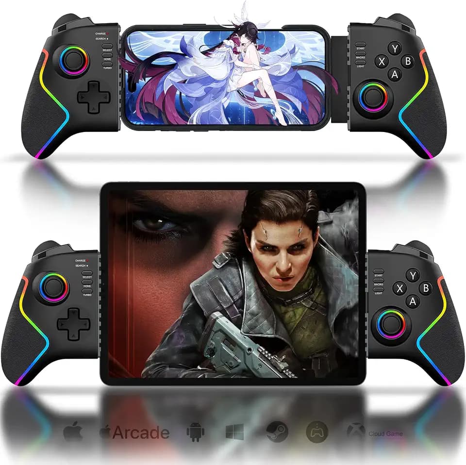 Joso Phone Controller for iPad 13" & Tablet, iPhone Controller Android Control with Hall Joysticks/Triggers/Macro/Turbo/RGB Light, and Clamp Lockable iPad, Play P5/P4/Xbox/PC Streaming & Cloud Gaming