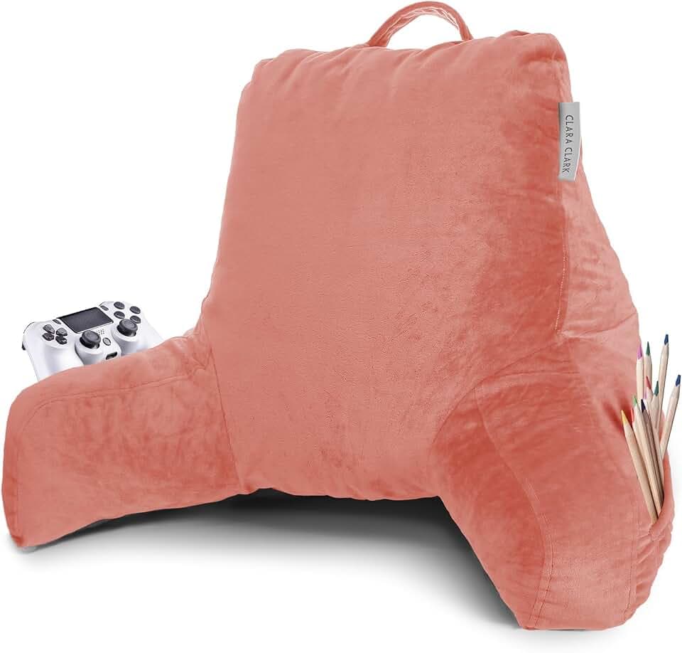 Clara Clark Reading Pillow with Shredded Memory Foam for Sitting Up in Bed and Couch, Back and Arms Adjustable Support for Adults & Teens Backrest Pillows for Reading, with Washable Cover Misty Rose