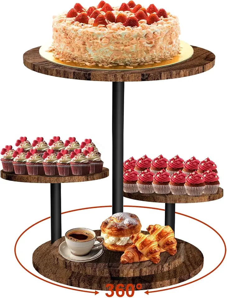 Holz Tortenständer,360°drehbares 4-lagiges Cupcake-Display mit Blumenform als Fruchtschale oder Tablett, einfach zusammenzubauen für Partys, Hochzeiten, Festivals