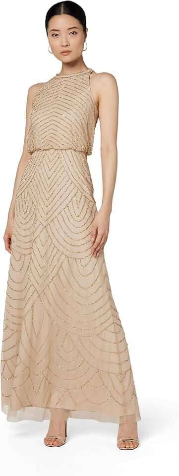 Adrianna Papell Women's Beaded Halter Long Dress
