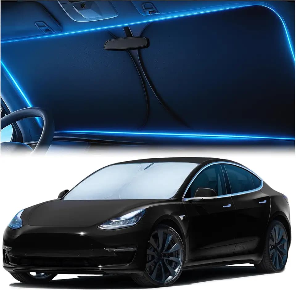 Magnelex Windshield Sun Shade for Tesla Model 3 and Model Y 2017-2026, Foldable Car Window Sunshade, Heat & UV Visor Cover, Reflective Front Shades Accessories