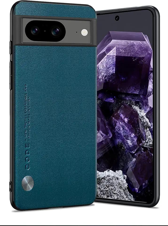 for Google Pixel 8 Case, Anti-Fingerprint Faux Leather Back + Soft TPU Shockproof Durable Edges, Anti-Scratch Slim Fit Camera Protective Cover Phone Case for Google Pixel 8 (Blue)