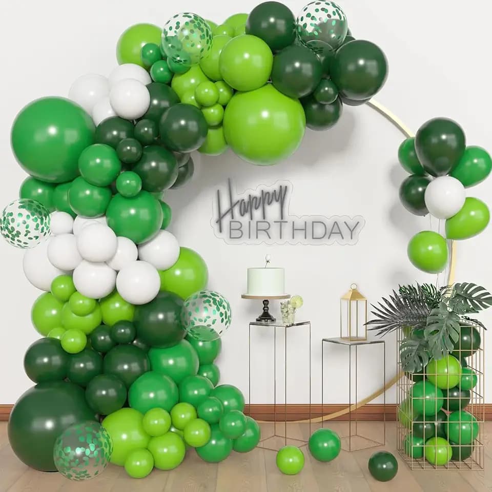 Archloon 156pcs Green Balloons Arch Garland Kit, Different Sizes 18 12 10 5inch Dark Emerald Light Lime Green Latex Confetti Balloon for Safari Jungle Baby Shower Birthday Graduation Party Decorations