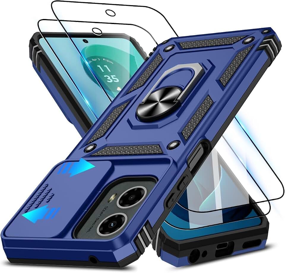 ATUMP for Moto G-5G 2024 Case with Camera Lens Cover & HD Screen Protector(2 Pcs), [10FT Military Grade Drop Protection] Magnetic Ring Holder Kickstand Protective Cover for Motorola G 5G 2024, Blue