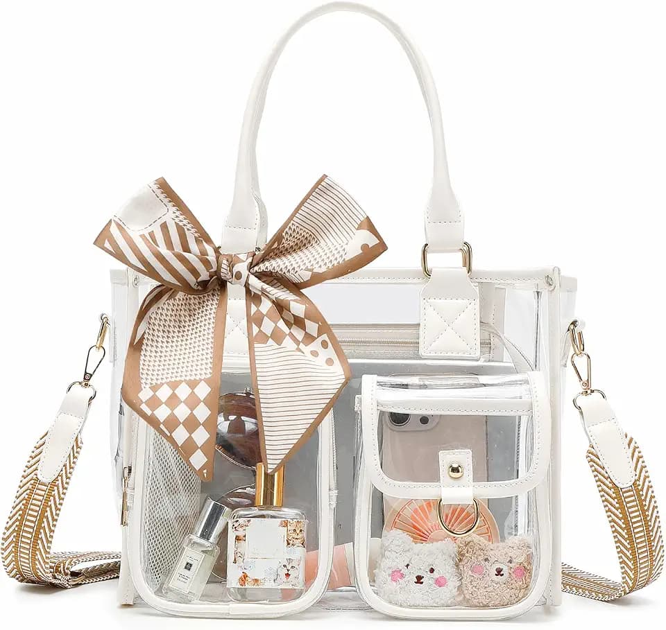 Clear Tote Bag 12x12x6 Thick PVC clear bags for Stadium Events Transparent Bag for Sports Events,Concert,Work & Beach