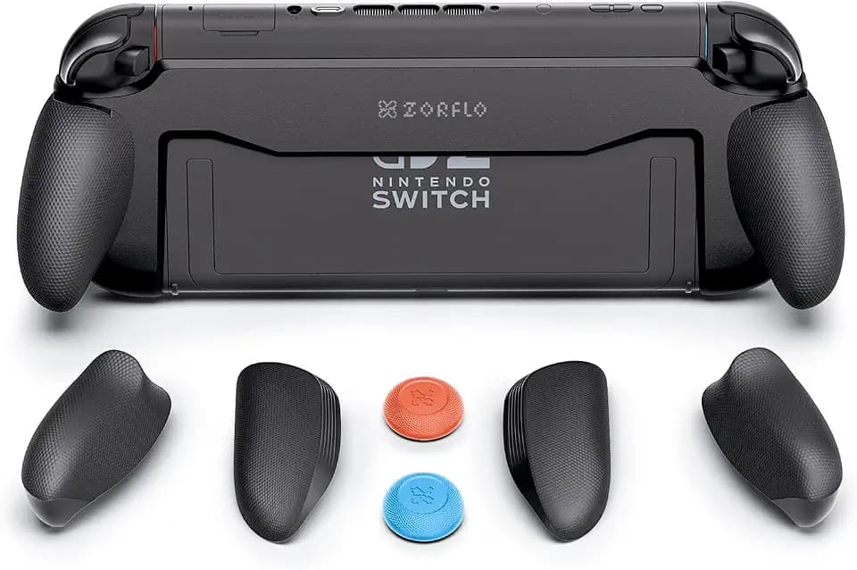 ZORFLO Ergonomic Grip Case for Nintendo Switch 2, Hard Shell with Replaceable Grips for All Hand Sizes, Comfortable Handheld Grip Accessories (Black)