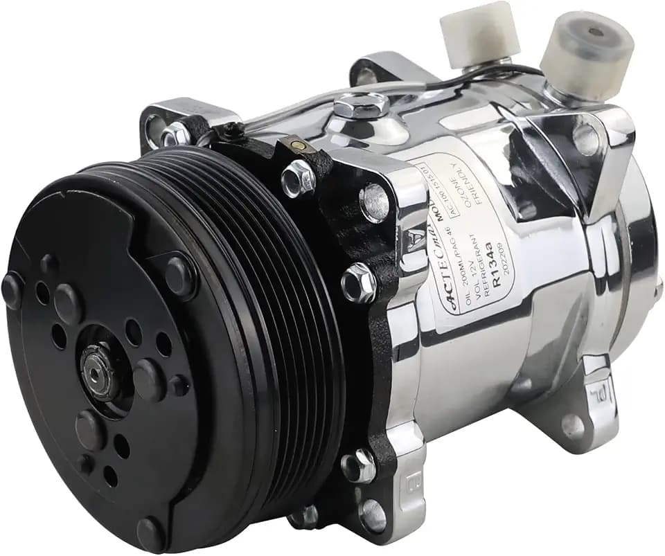Universal A/C Compressor with 6PK Clutch Serpentine Belt SD 508 5H14 R134A Chrome