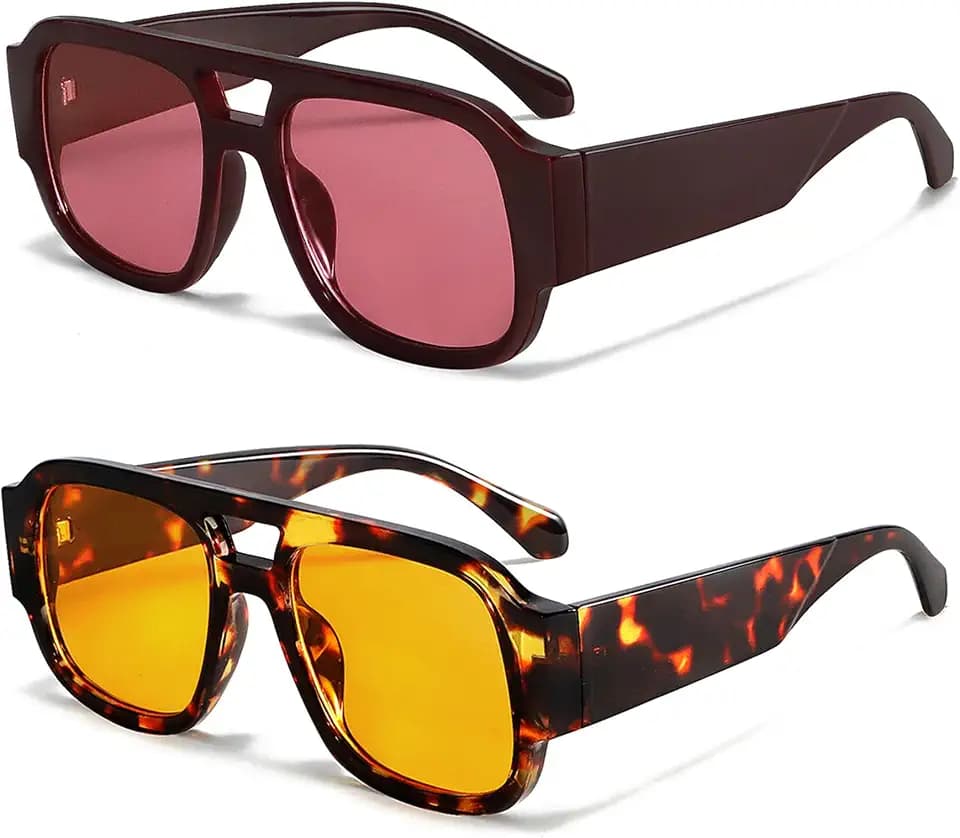 TYA Retro Oversized Aviator Sunglasses for Women Men 2026 Square Double Bridge Trendy Sun Glasses UV400