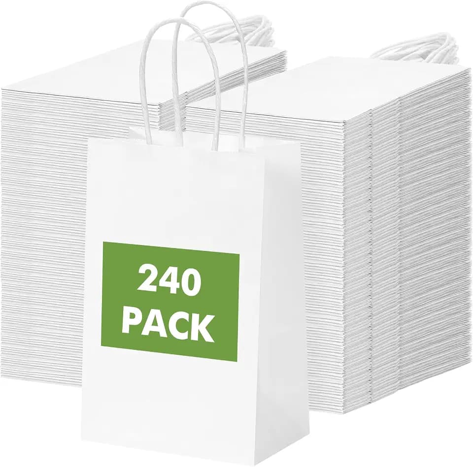 OUTUXED 240pcs Small Paper Bags with Handles, White Kraft Paper Gift Bags