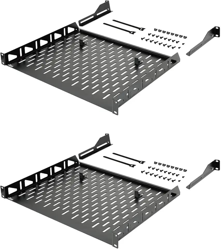 Tecmojo 1U Rack Shelf,19 inch Rack Shelf 14 inch Depth,Rack Mount Shelf with Anti-Slip Stops,Server Rack Shelf and Network Shelf for 19in Equipments, 110lbs Capacity of Vented 1U Shelf,No Lip(2 Pack)