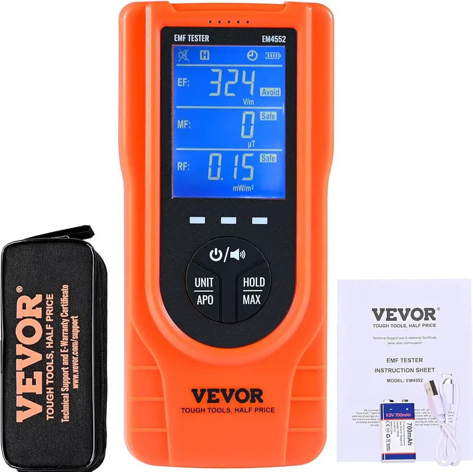 VEVOR 3-in-1 EMF Meter, 5Hz - 3.5GHz, Handheld Rechargeable Electromagnetic Field Radiation Detector, Digital LCD EMF Tester for EF MF RF Home Inspections Outdoor Ghost Hunting Paranormal Equipment