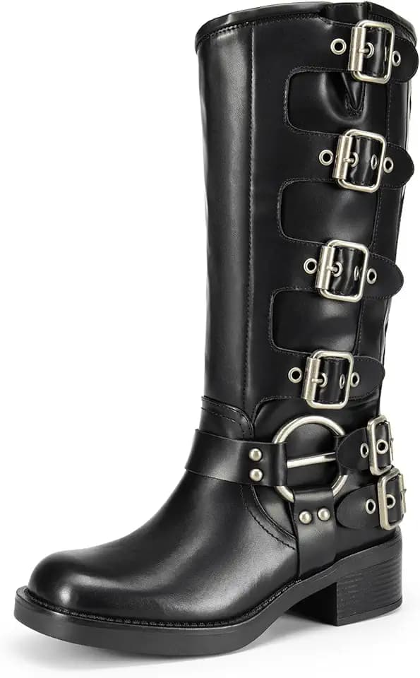 DREAM PAIRS Women's Knee High Biker Moto Boots