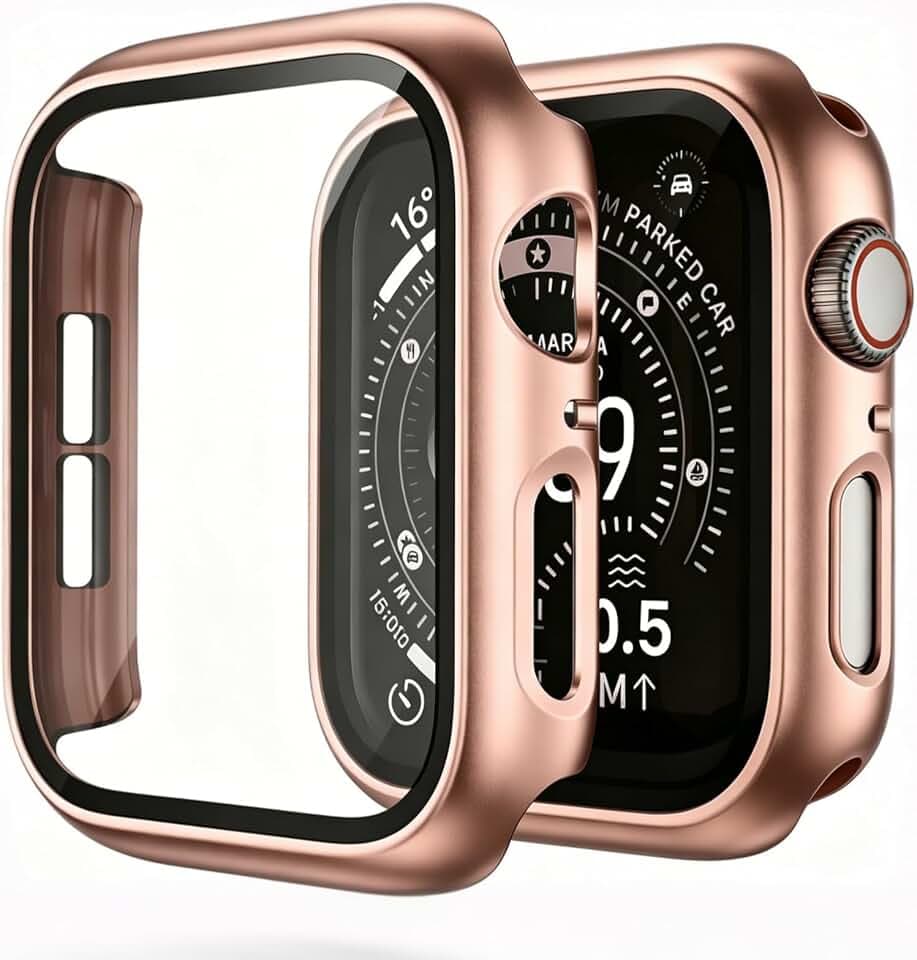 2-Pack PC Case & Glass for Apple Watch 44mm Rose Gold