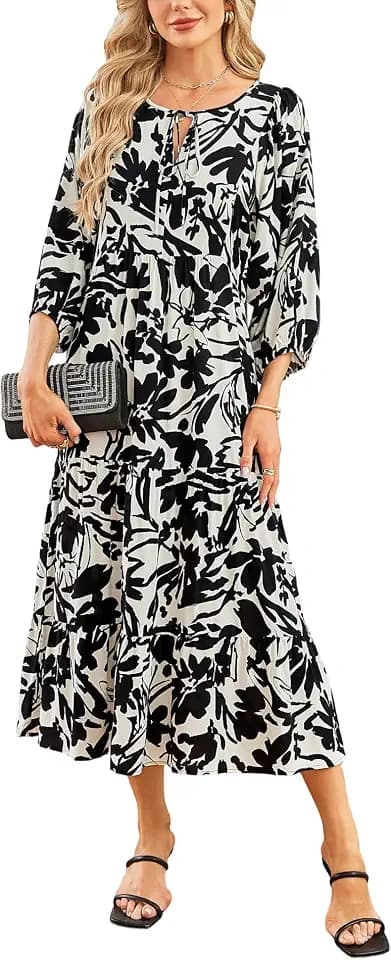 Bluetime Women 3/4 Sleeve Summer Maxi Dress