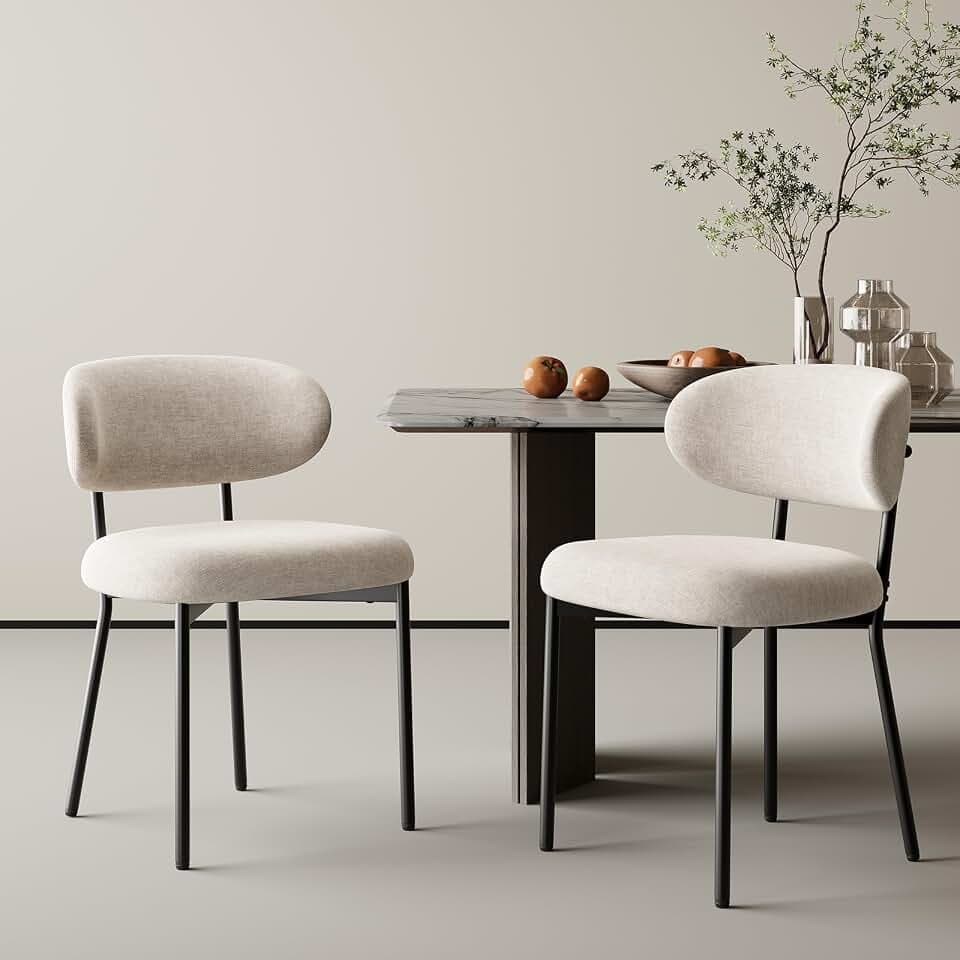 MALOL 2er Set gepolsterte Esszimmerstühle – Moderner Stoff, Gebogene Rückenlehne, gepolsterter Sitz, stabile Metallbeine – Design-Stühle für Küche, Esszimmer, Wohnzimmer – Kamel