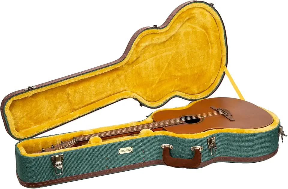 Crossrock Master Series OM Acoustic Guitar Case for Martin 000-14 Fret | Malachite Blue Eco Tweed Fabric, Re-Engineered Shell, Leather Handle & Gold Velvet Interior(CRW720OMMB)