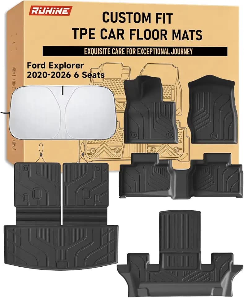 Floor Mats Full Set for Ford Explorer 2020-2026 6 Seater Captain Seats, Custom Fit 3 Row All Weather TPE Floor Liners, Waterproof Heavy Duty Anti-Slip Front & Rear Car Mats