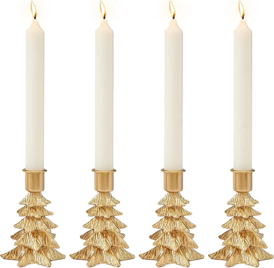 DN DECONATION Weihnachtsbaum Kerzenhalter Set 4 Goldene Stabkerzenhalter