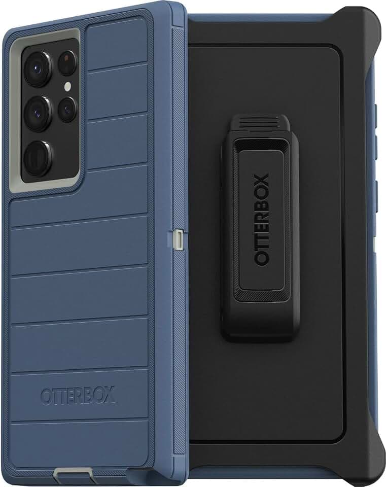 OtterBox Defender Series Case for Samsung Galaxy S22 Ultra (Only) - Holster Clip Included - Microbial Defense Protection - Non-Retail Packaging - Fort Blue