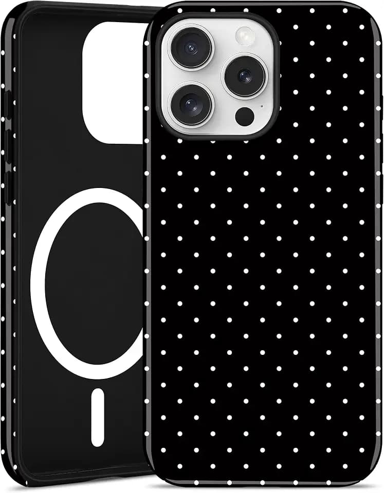 Magnetic Polka Dot Phone Case for iPhone 16 Pro, Black, Shiny