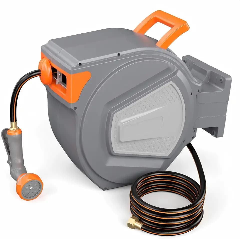 NEWBULIG Garden Hose Reel, 1/2" x 130 ft Retractable Heavy Duty Water Hose