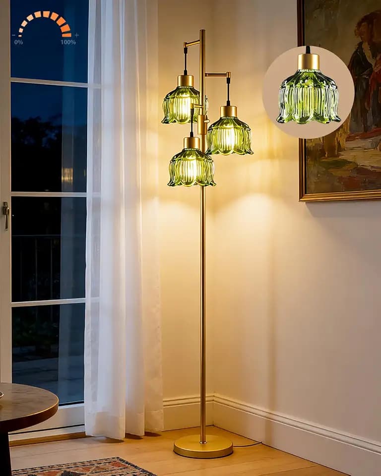 Lightdot Floral Floor Lamp Dimmable Floor Flower Lamp Green Glass Shade