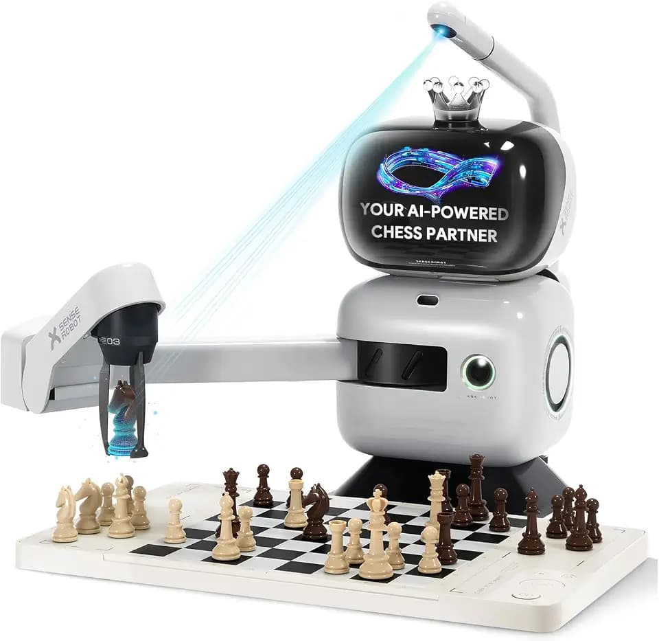 SenseRobot AI Chess Robot with Robotic Arm, Electronic Chess Board for Kids & Adults, 25 AI Levels, 1200+ Exercises, Voice Coaching, Lichess Integration, Wi-Fi OTA Updates