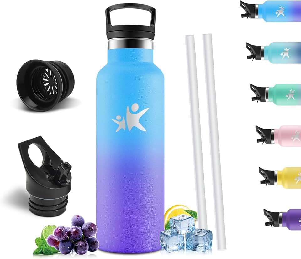Trinkflasche Edelstahl Kinder 500ML BPA-Frei, Thermosflasche, Auslaufsichere Isolierflasche Doppelwandig, Wasserflasche mit Strohhalm, 18/8 Edelstahl, Trinkflasche Kohlensäure Geeignet für Sport