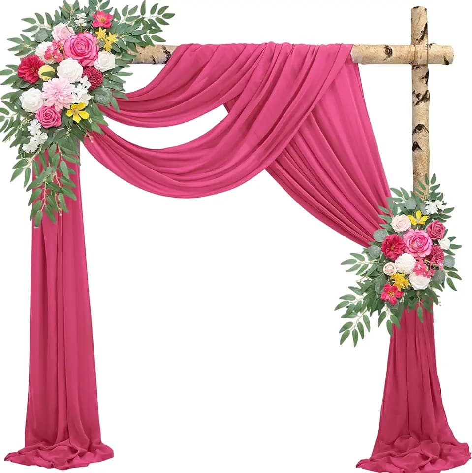 Wedding Arch Draping Fabric 2 Panels 20Ft Length x 28" Width Hot Pink Arch Drapes Chiffon Fabric Sheer Curtains Backdrop for Party Bridal Decorations Wedding Ceremony Ceiling Stage Reception Decor