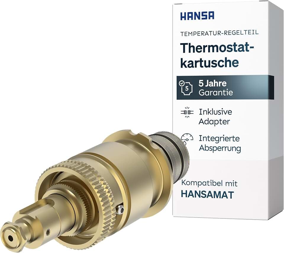 HANSA Thermostatkartusche I Temperatur Regelteil mit integrierter Absperrung & Schmutzfilter I Standard-Anschlussgröße G 1/2, Nennweite DN 15 | Kartusche Messing für Duschthermostat, Dusche Badarmatur