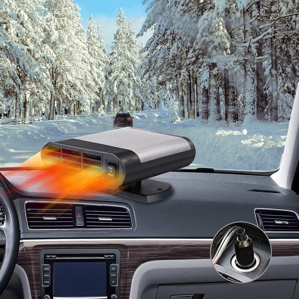 DAZZTIME Auto Heizlüfter,12V 150W Tragbare Autoheizung,Auto Heizung Entfroster mit 360° Drehbasis Heizung Mit Luftreinigungsfunktion für Auto Windschutzscheibe Schneller Heizlüfter Defroster (A)