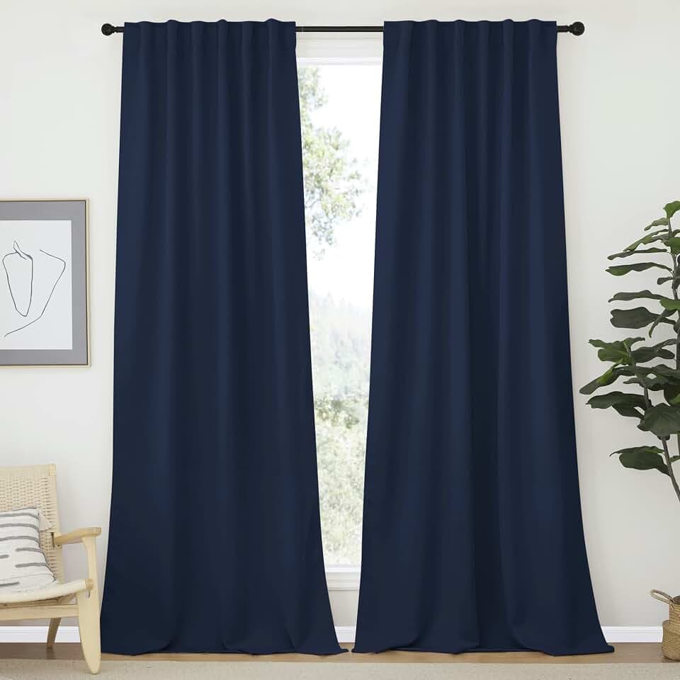 NICETOWN Bedroom Blackout Curtain Panels - (Navy Color) 52 x 120 inch, 2 PCs, Insulating Energy Saving Solid Rod Pocket Blackout Drapes for Hall, Villa