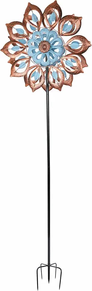 Alpine Corporation SLL2658 Antique Flower Kinetic Wind Spinner Garden Stake, Decor for Garden, Patio, & Lawn, 85" H, Blue