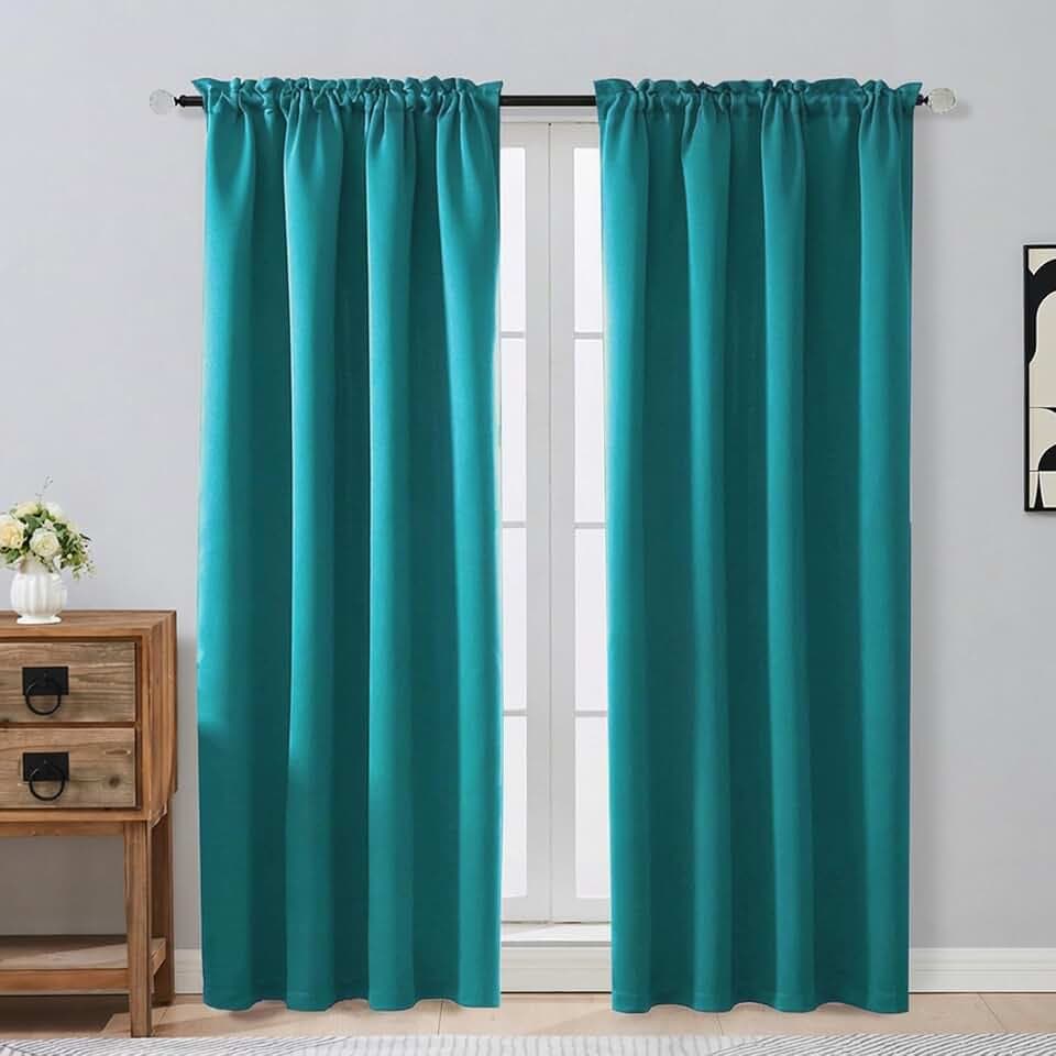 OVZME Teal Blackout Curtains for Bedroom 72 Inch Length 2 Panels Set, Thermal Insulated Curtains for Living Room Nursery, Dual Rod Pocket Window Drapes for Patio French Door Front Door, 2x40Wx72L