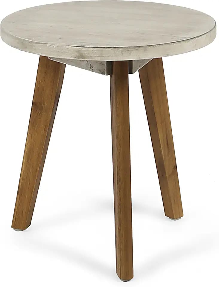 Christopher Knight Home Gino Outdoor Acacia Wood Side Table, Light Gray Finish/Natural Finish