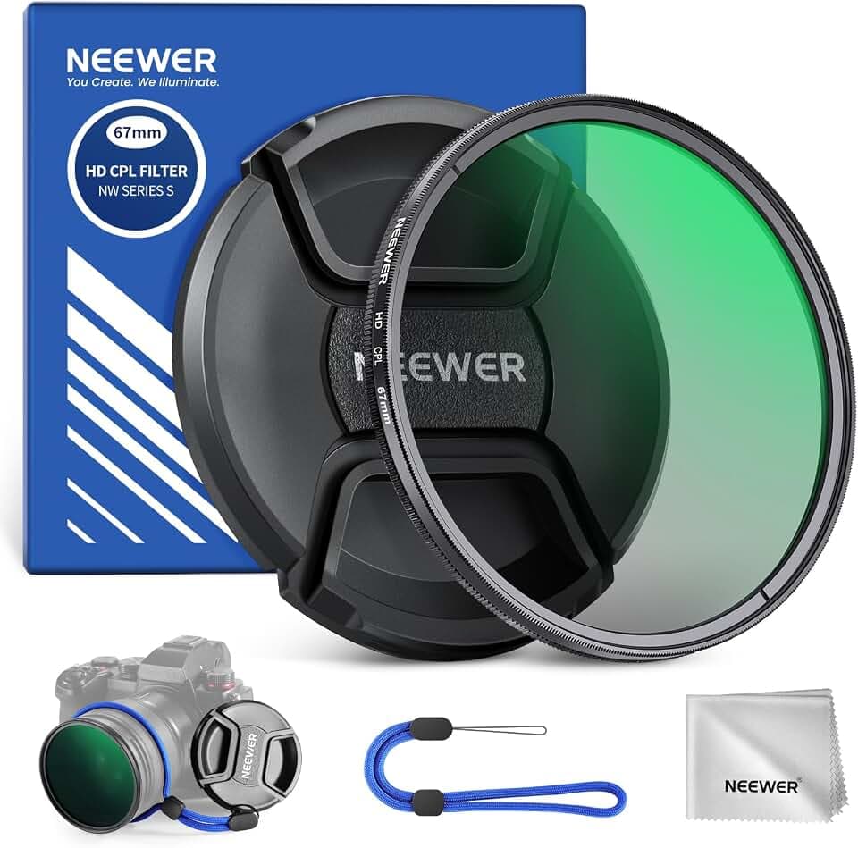 NEEWER 67mm CPL Filter mit Objektivdeckel, mehrfach beständiger, nanobeschichteter Zirkularer Polarisationsfilter mit optischem HD Glas für Kameraobjektive, Polfilter reduziert Reflexionen Blendung
