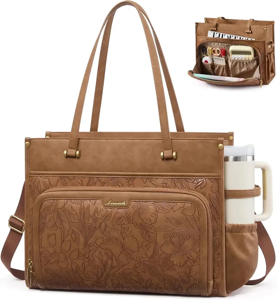 LOVEVOOK PU Leather Laptop Bag for Women Work Purse Teacher Computer Tote
