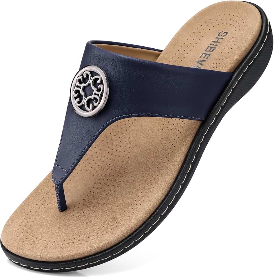 SHIBEVER Comfortable Flat Sandals for Women: Arch Support Slip on Summer Dressy Casual Walking Beach Thong Flip Flops Sandal for Womens Outdoor Shoes