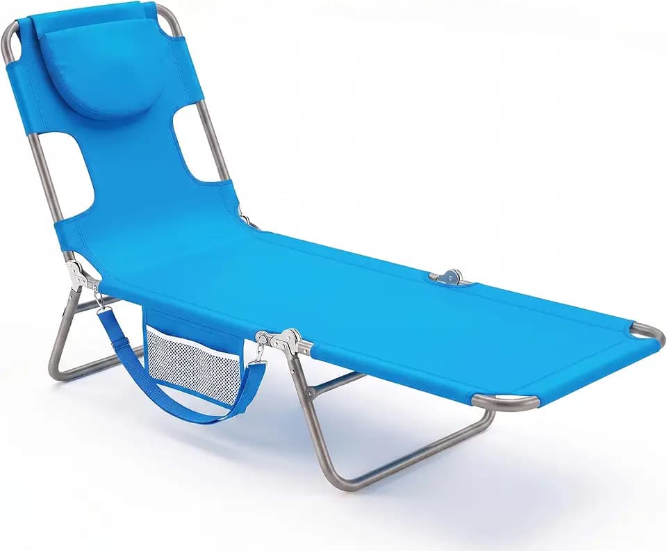 DUMOS Lounge Chair Outdoor, Beach Tanning Chair with Face Hole, Blue