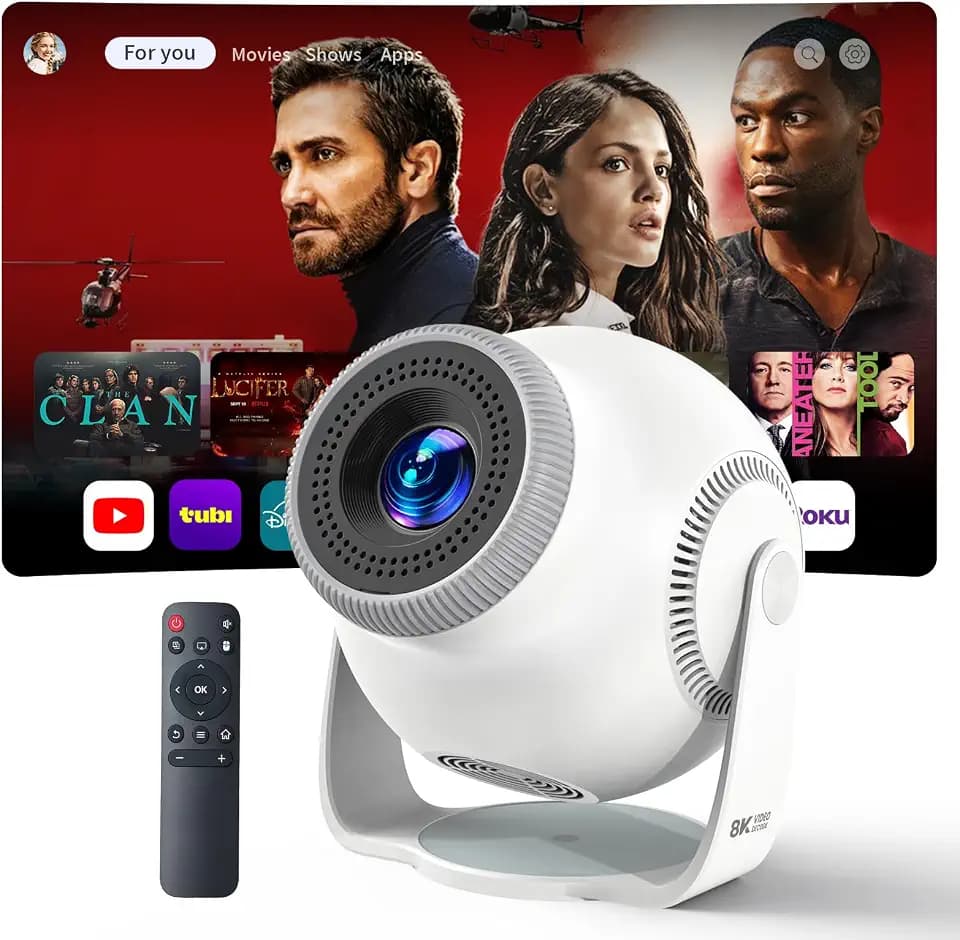 Smart Mini Projector with WiFi 6 and Bluetooth 5.4, White
