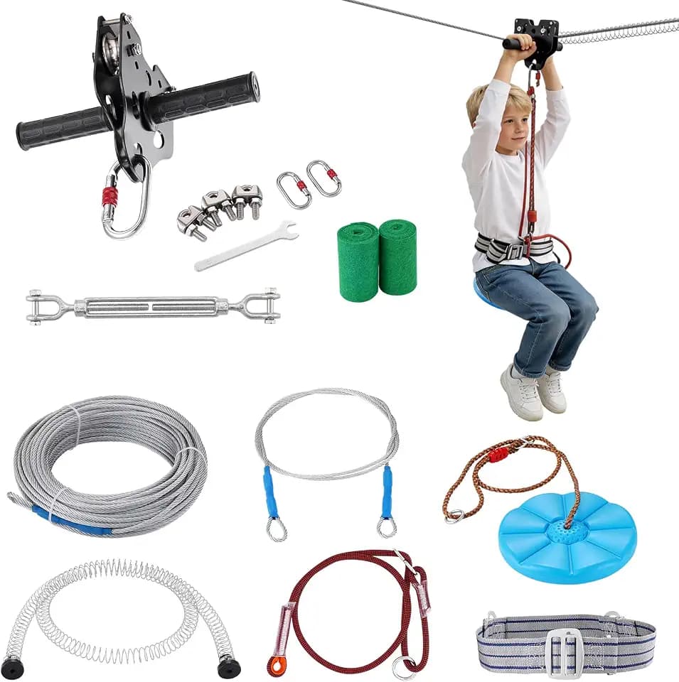VEVOR Zipline Seilrutsche 18,3 m Seilbahn, Zip Line Kit bis 150 kg, Backyard Zip Line Kit mit Verbessertem Federbremssystem, Seilbahn für Garten, Außenbereich (Nur für Teenager. Nicht für Erwachsene.)