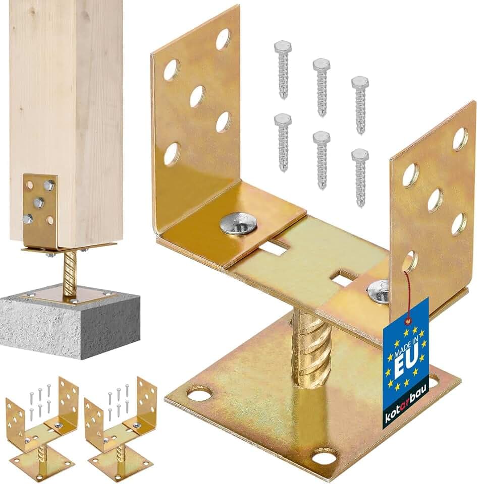 KOTARBAU® 2er Set U Pfostenträger zum Aufschrauben - Breitenverstellbar 0-160 mm - Bodenanker für Holzpfosten - Pfostenschuh für Zaunpfosten & Holzbalken - verzinkter Stahl - Gold