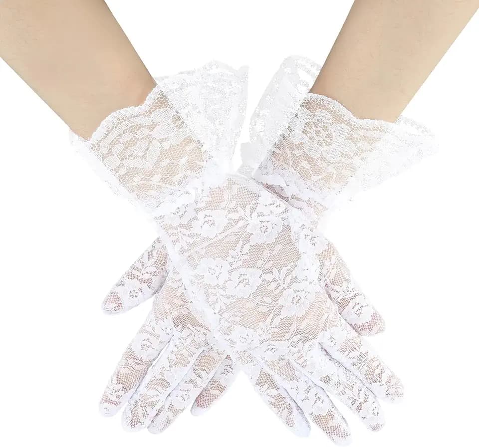 Abeillo Damen-Spitzenhandschuhe, kurz, Hochzeitshandschuhe, Teeparty-Handschuhe, Höflichkeitshandschuhe für Opernabend, Hochzeit, Teeparty, Abschlussball, 1920er Jahre