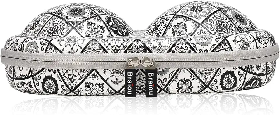 Bra Case Premium Lingerie Travel Bag Zip Underwear Organizer Bag for A-C Cup (Black Plaid)